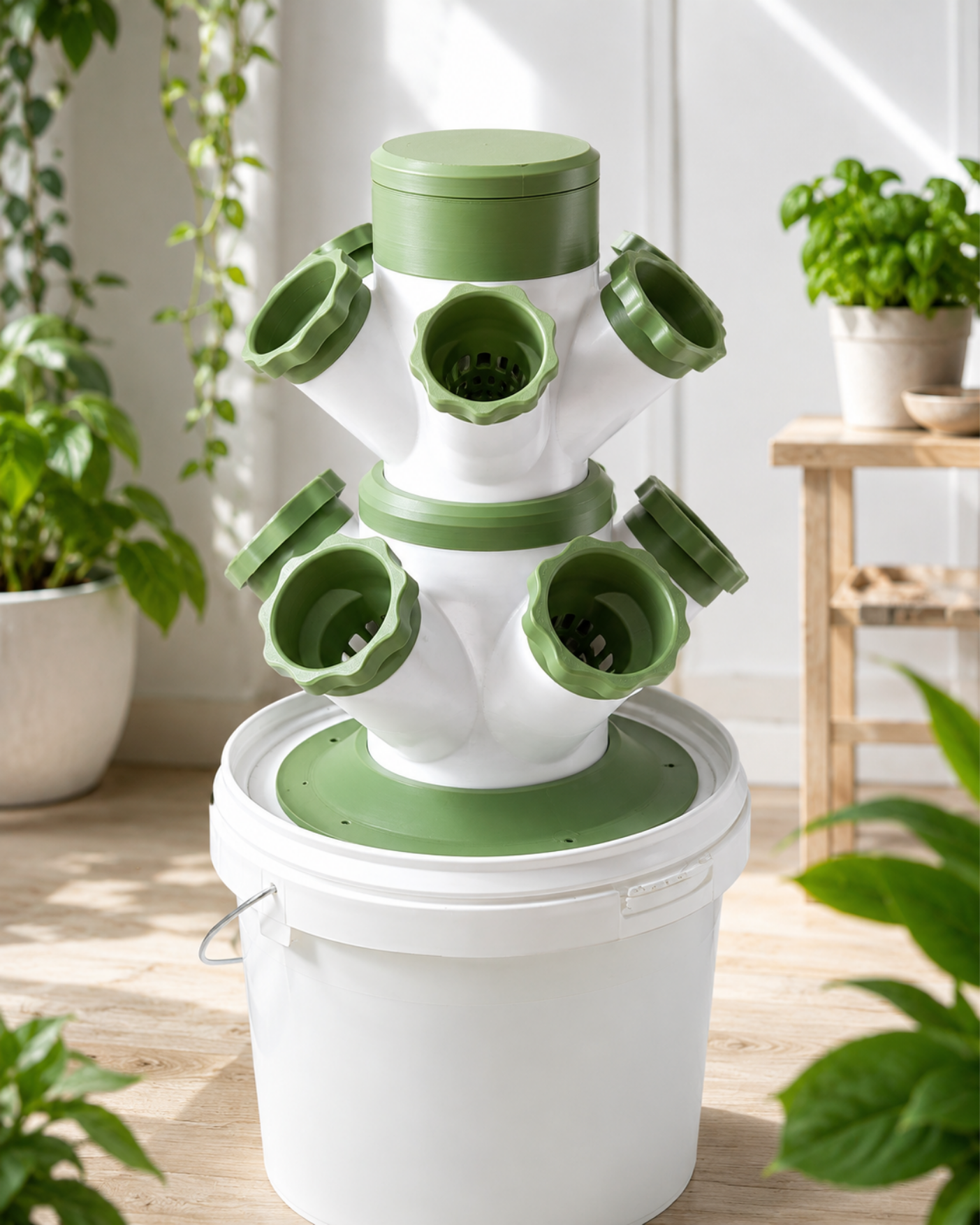 HERB hydroponic tower planted with lettuce, basil and herbs